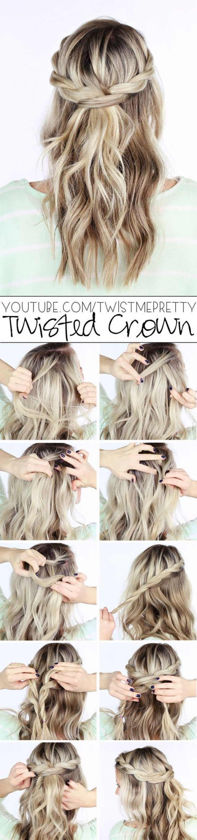 Half twisted crown braid
