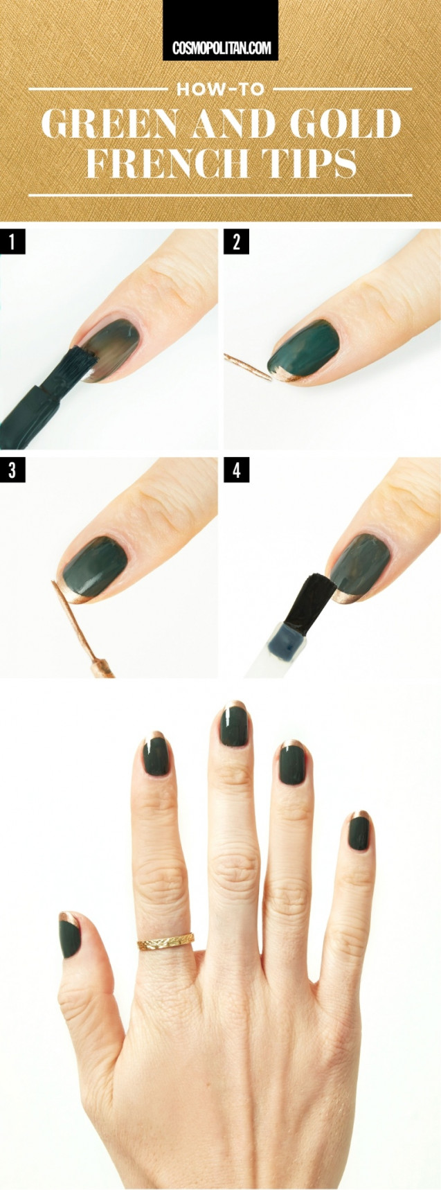 Tutorial green and gold French tips